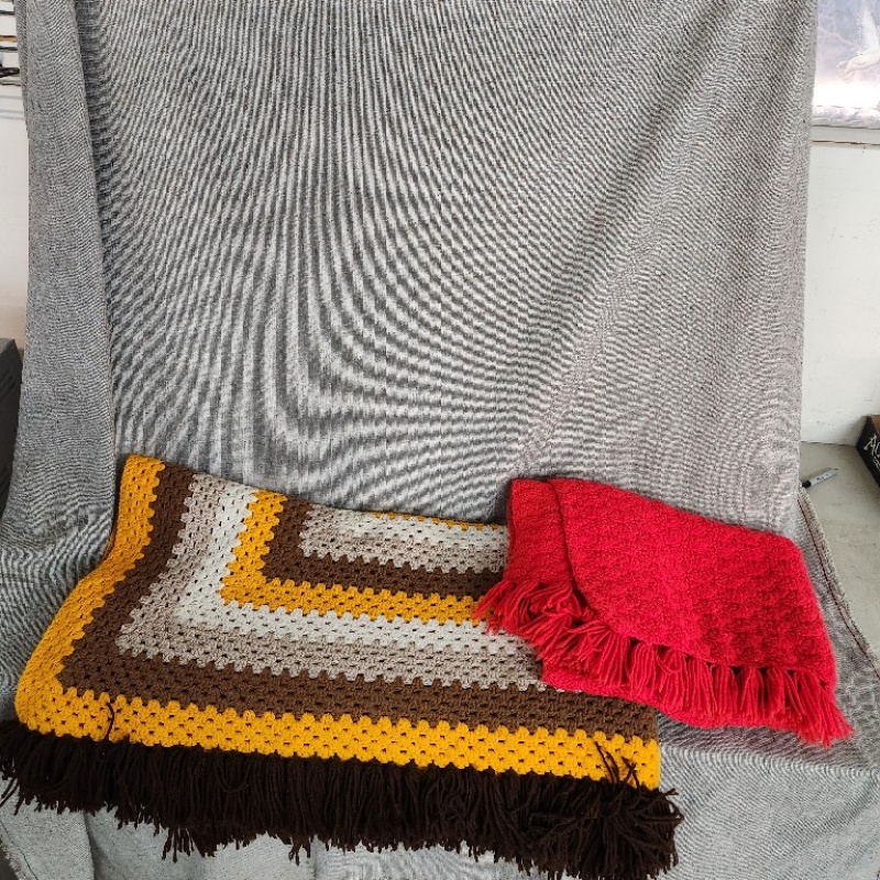 2 Crochet Throws- Red is 56 x 36,  Multi color 70 x 60           *235-5