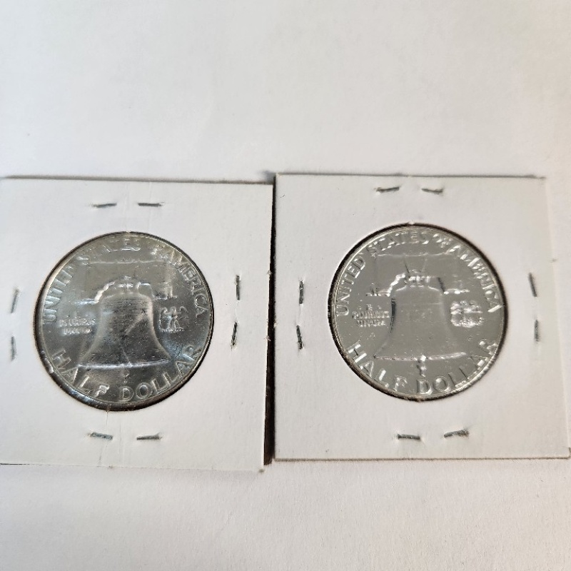 1-NM 1955 and 1- Uncirculated 1957 Benjamin Franklin Silver  Half   *90-6