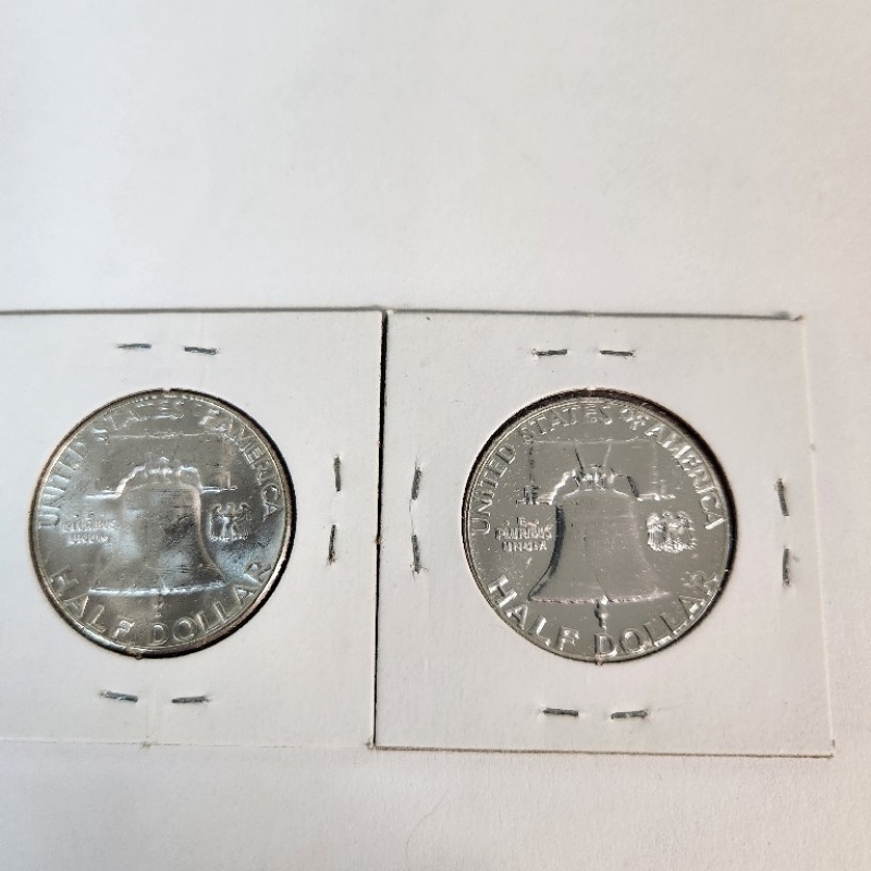 1-NM 1955 and 1- Uncirculated 1957 Benjamin Franklin Silver  Half   *92-6