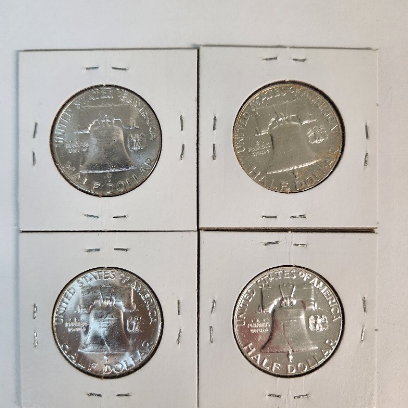 2-NM 1955 and 2- Uncirculated 1957 Benjamin Franklin Silver  Half   *94-6