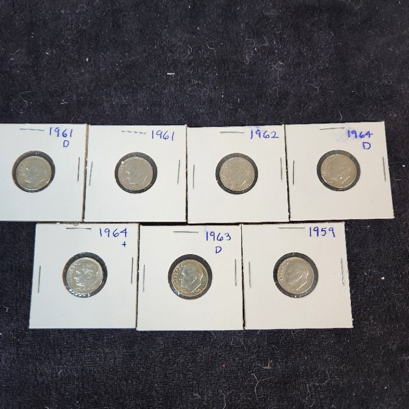 7 Circulated Roosevelt Silver Dimes -All Different *2
