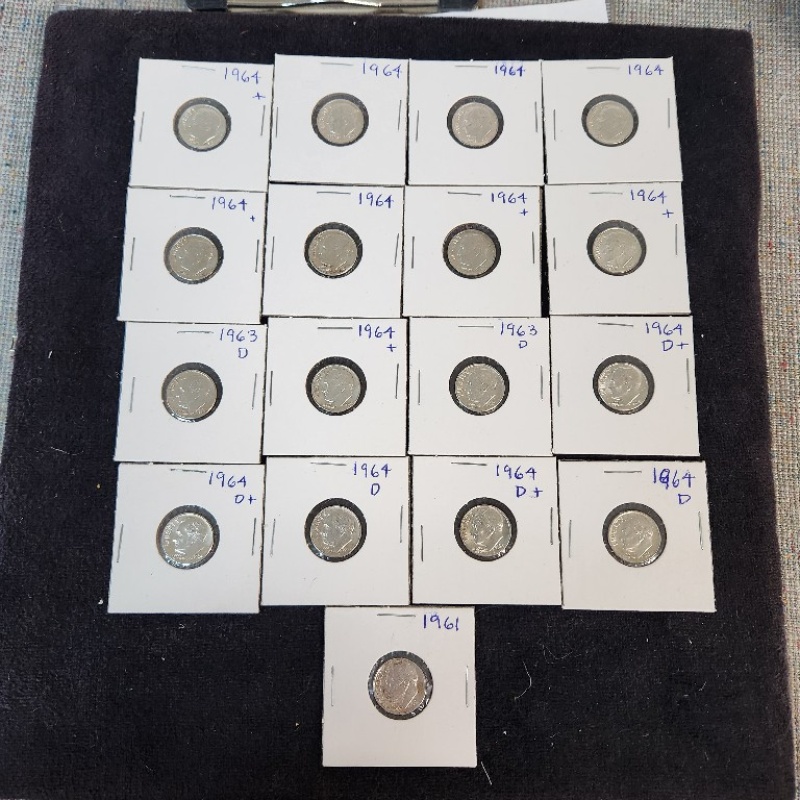 17 Circulated Roosevelt Silver Dimes -Most the Same *3