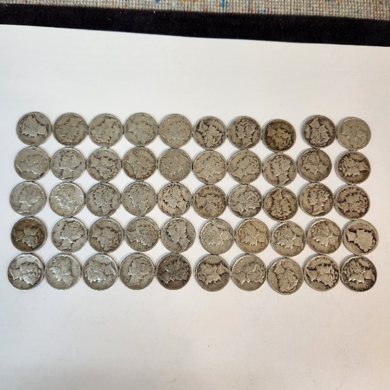50 Circulated Mercury Silver Dimes -Different Dates *107-6
