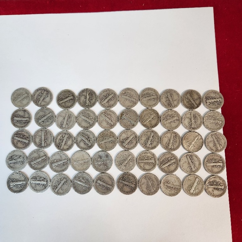 50 Circulated Mercury Silver Dimes -Different Dates *107-6