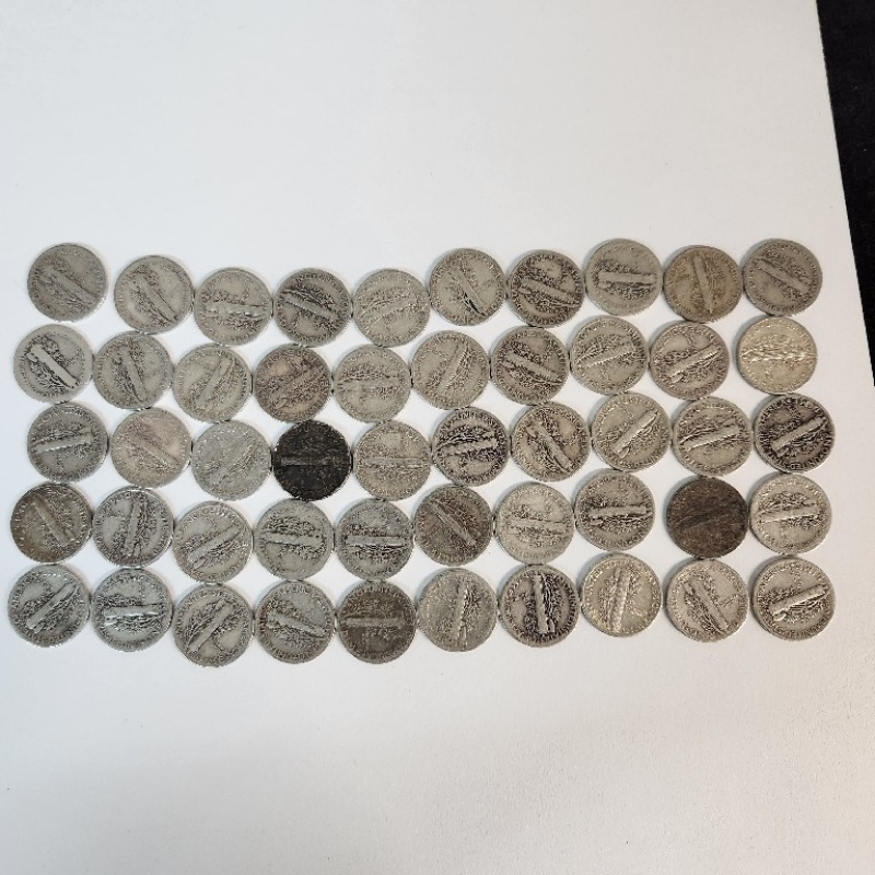 50 Circulated Mercury Silver Dimes -Different Dates *108-6