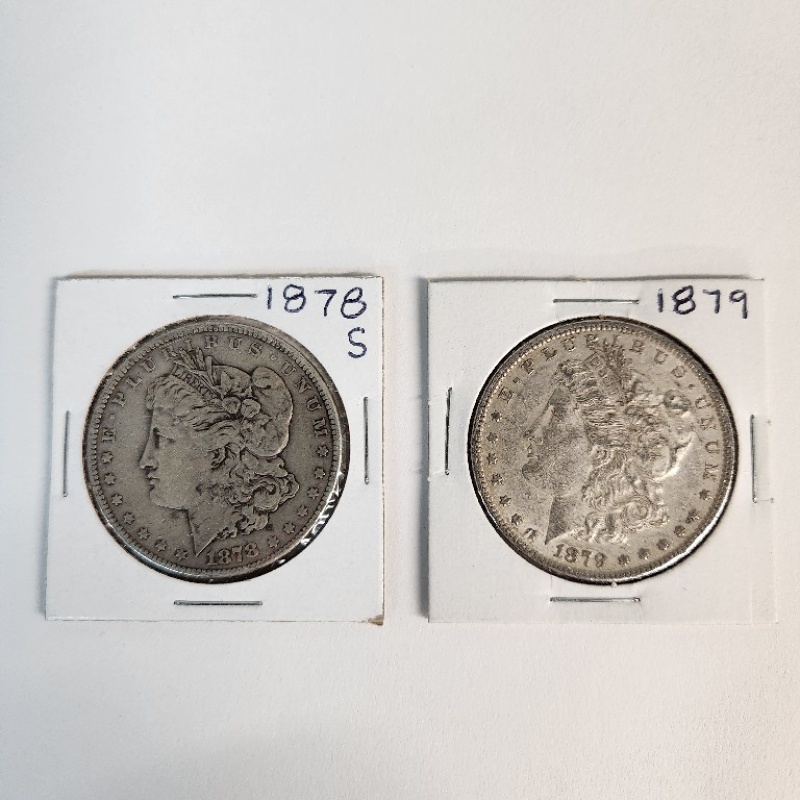 2 Circulated Morgan Silver Dollars 1878 S -1879      *34-6