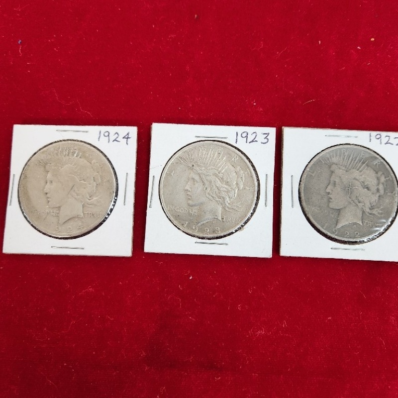 3 Silver Liberty Peace Dollars -1922 - 23 - 24       *183-6