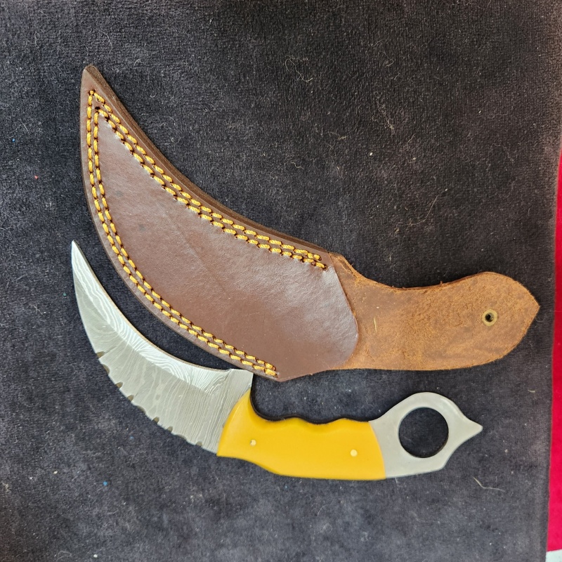 SetDamascus steel stag Karambit knife w/Sheath *169-39